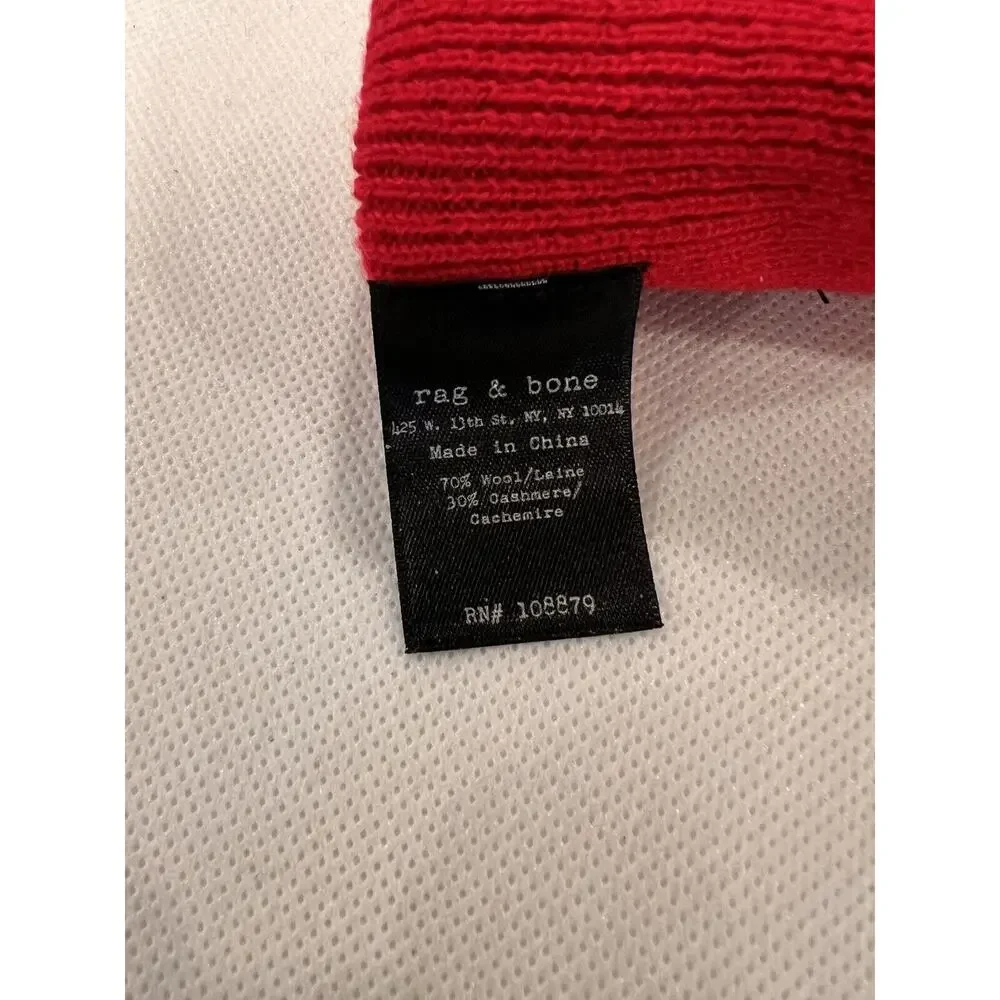 Rag & Bone Fingerless Gloves Red W/ Black Hook & Eye Panel 70% Wool 30% Cashmere